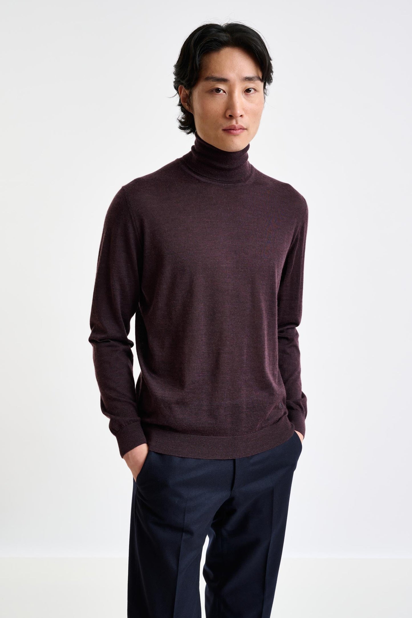 Dark Burgundy Cashmere & Silk Blend Telford Turtleneck Sweater