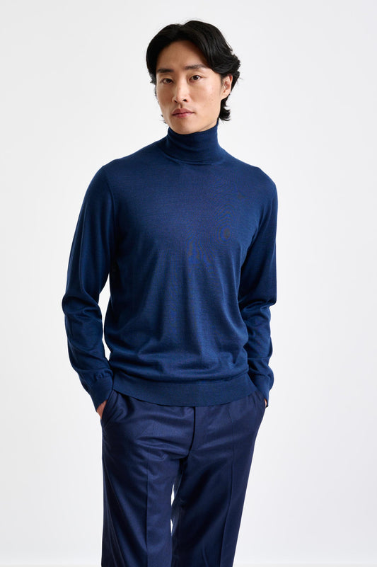 Neptune Blue Cashmere & Silk Blend Telford Turtleneck Sweater