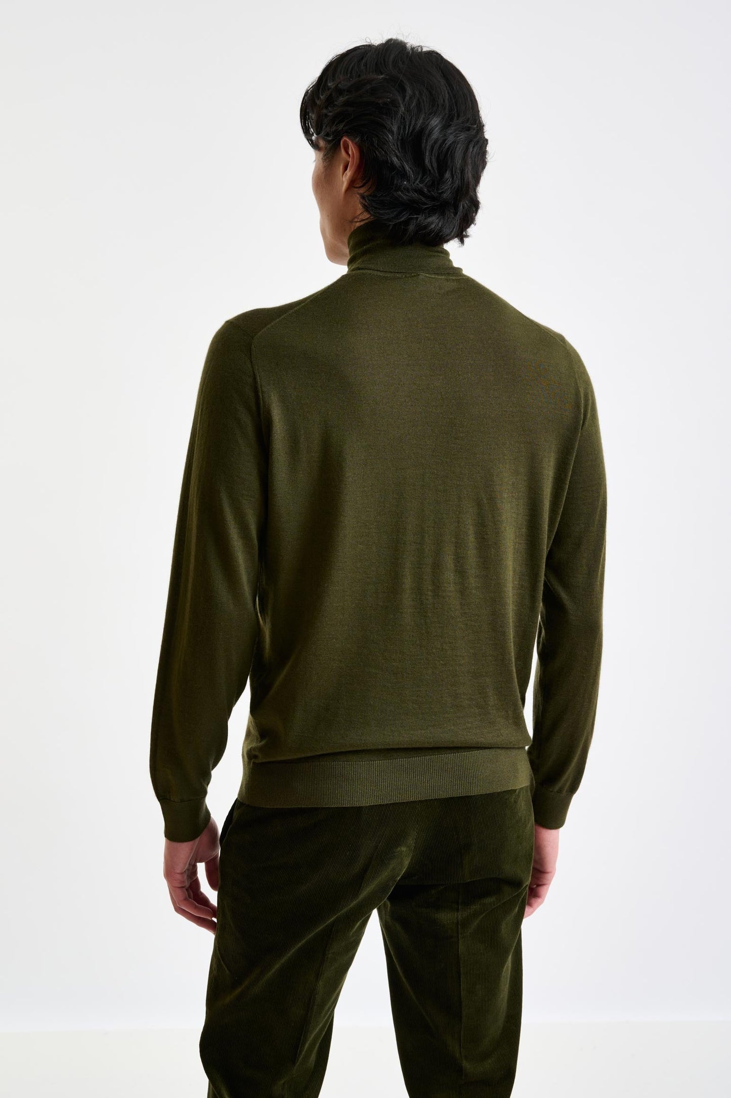 Olive Green Cashmere & Silk Blend Telford Turtleneck Sweater