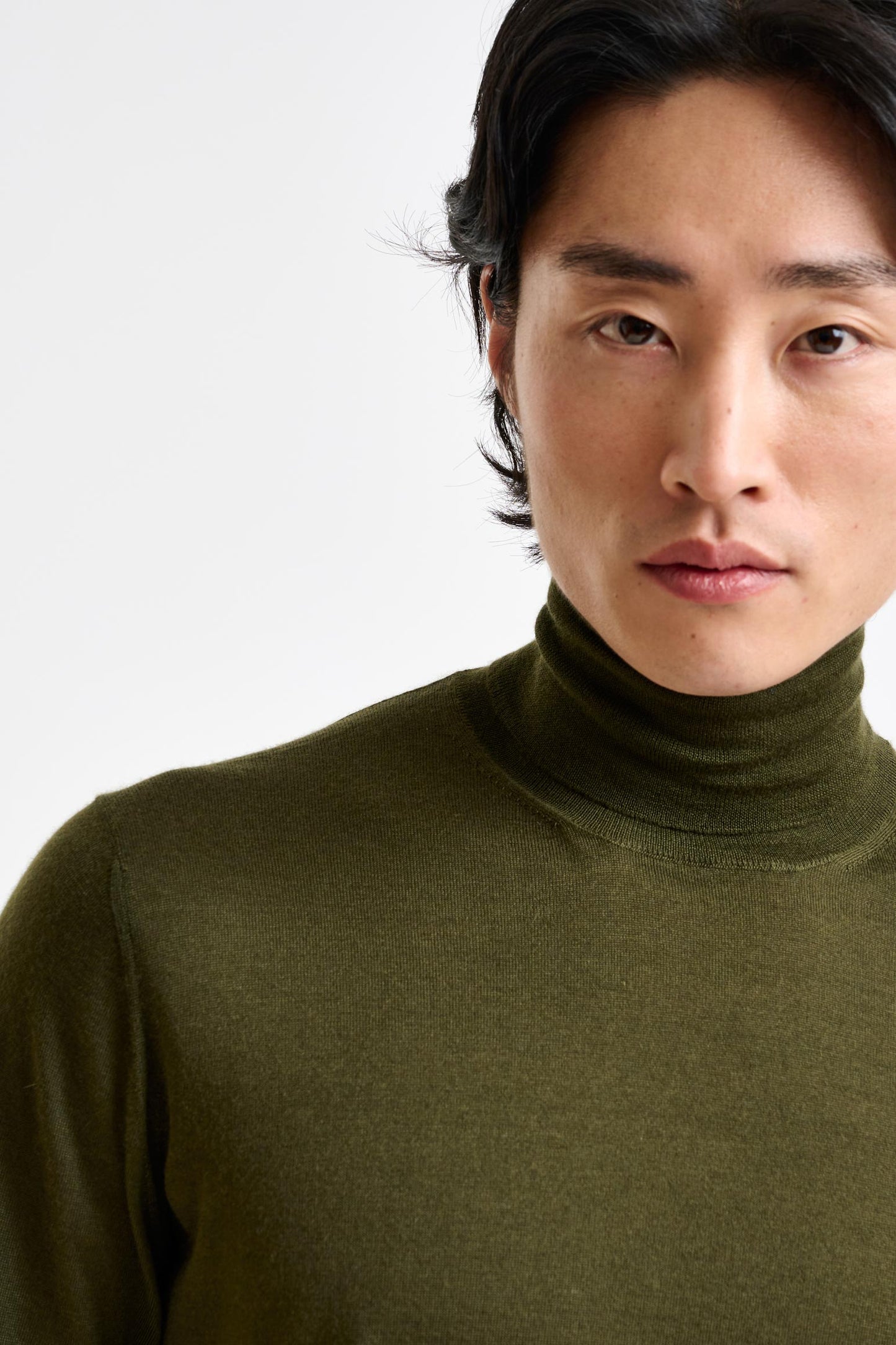 Olive Green Cashmere & Silk Blend Telford Turtleneck Sweater