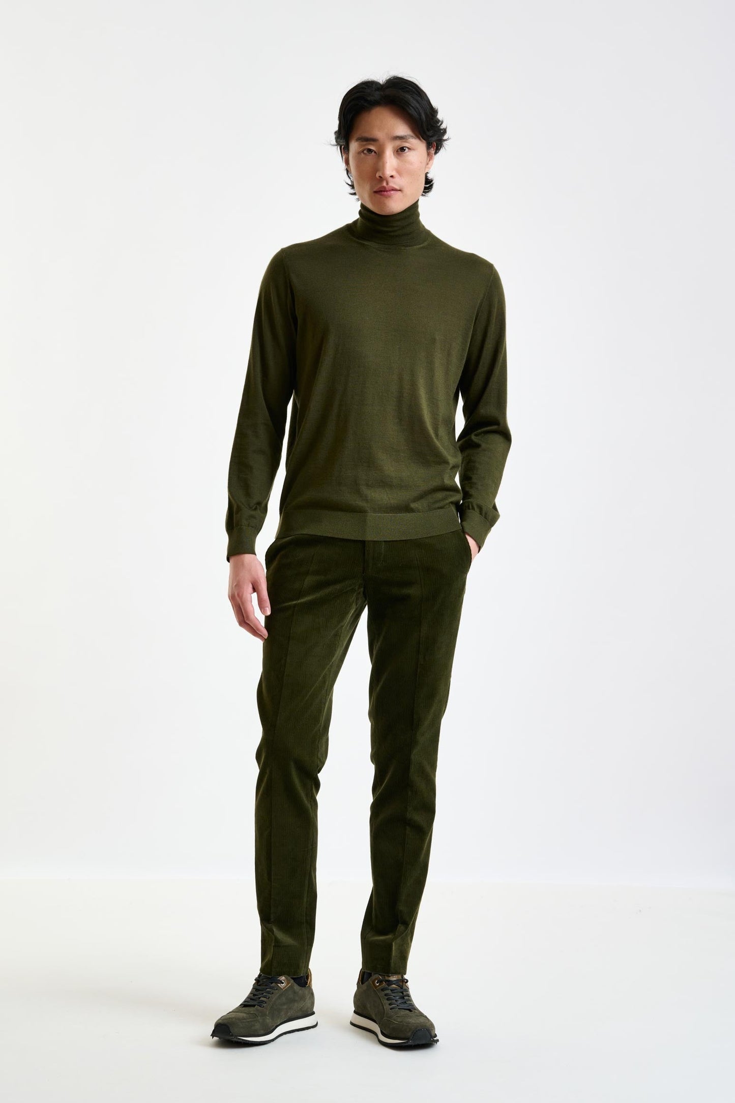 Olive Green Cashmere & Silk Blend Telford Turtleneck Sweater