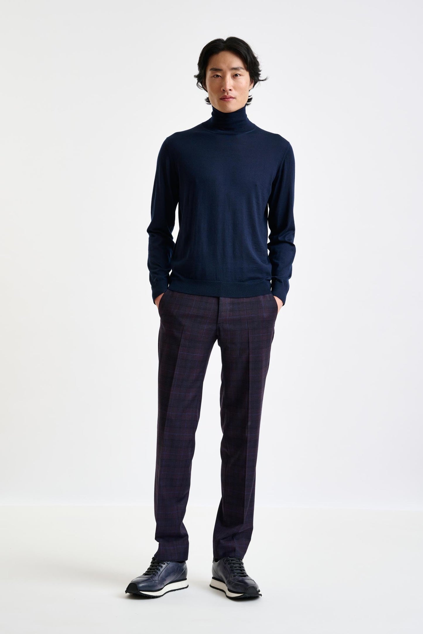 Navy Cashmere Merino Silk Blend Telford Turtleneck Sweater