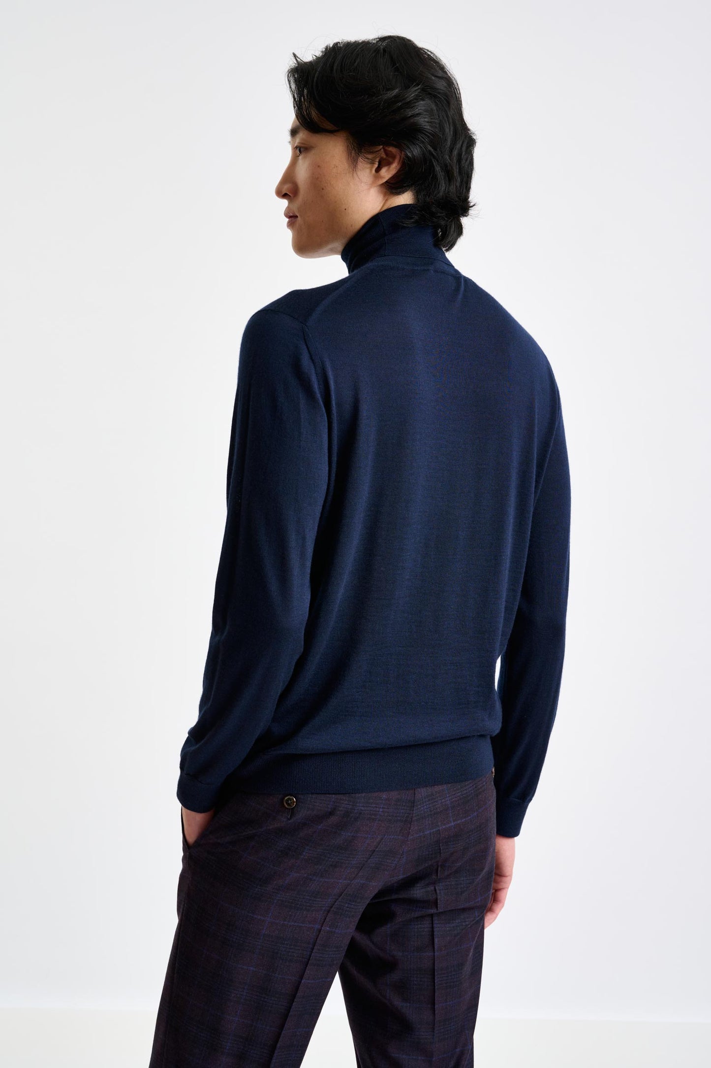 Navy Cashmere Merino Silk Blend Telford Turtleneck Sweater