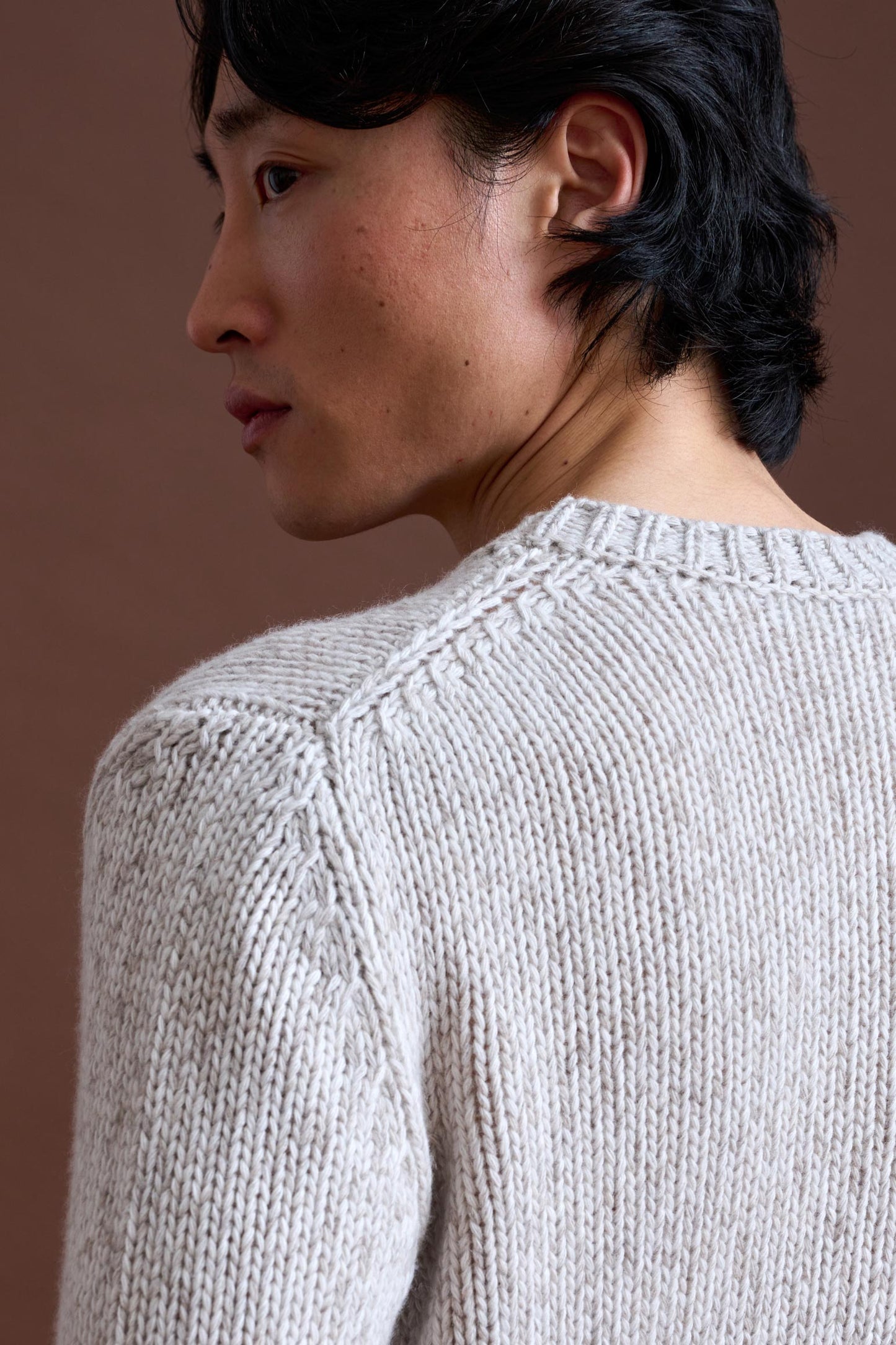 Beige Melange Wool & Cashmere Mouline Totnes Crewneck Knit