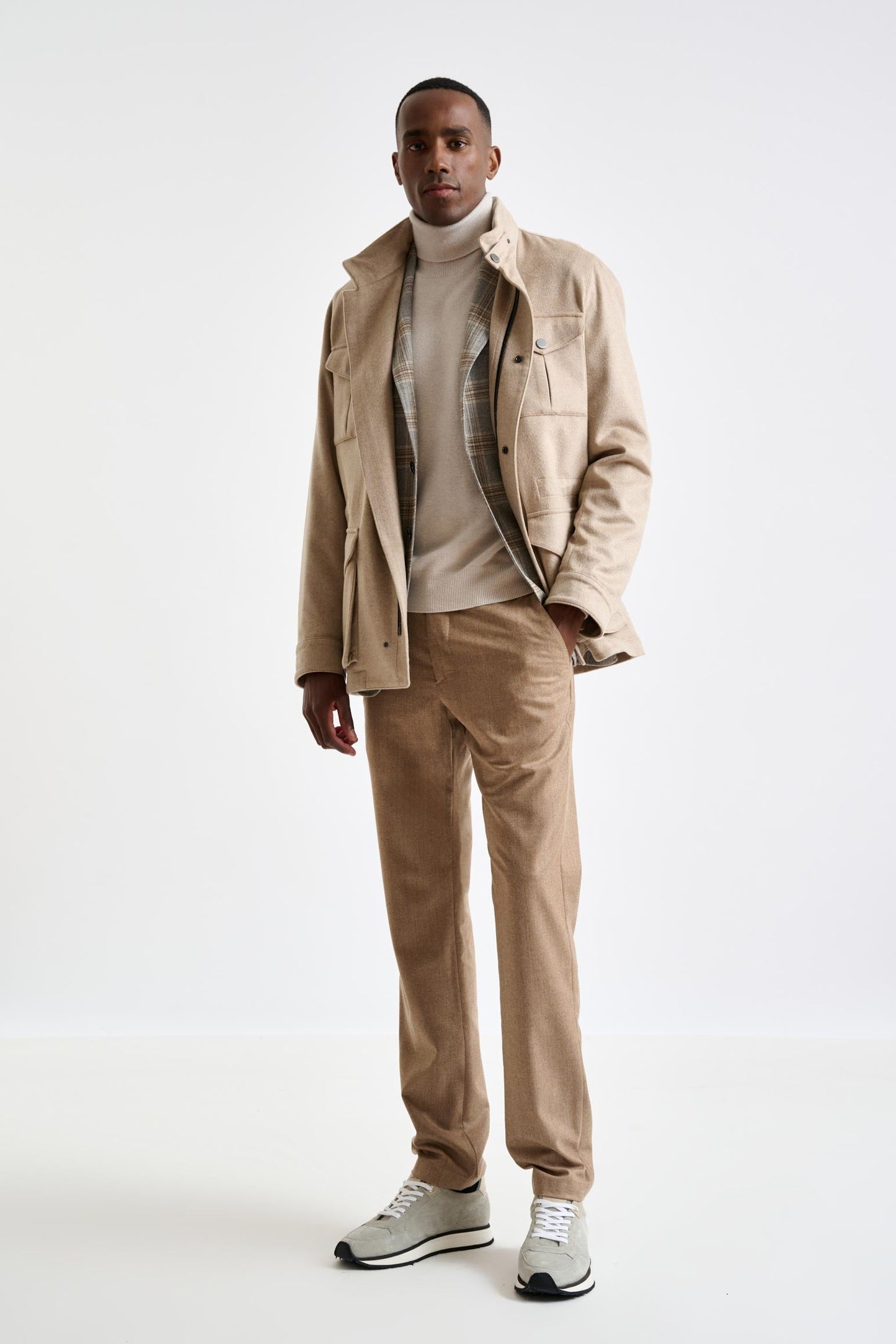 Beige 100% Cashmere Dartmoor Field Jacket Zeus