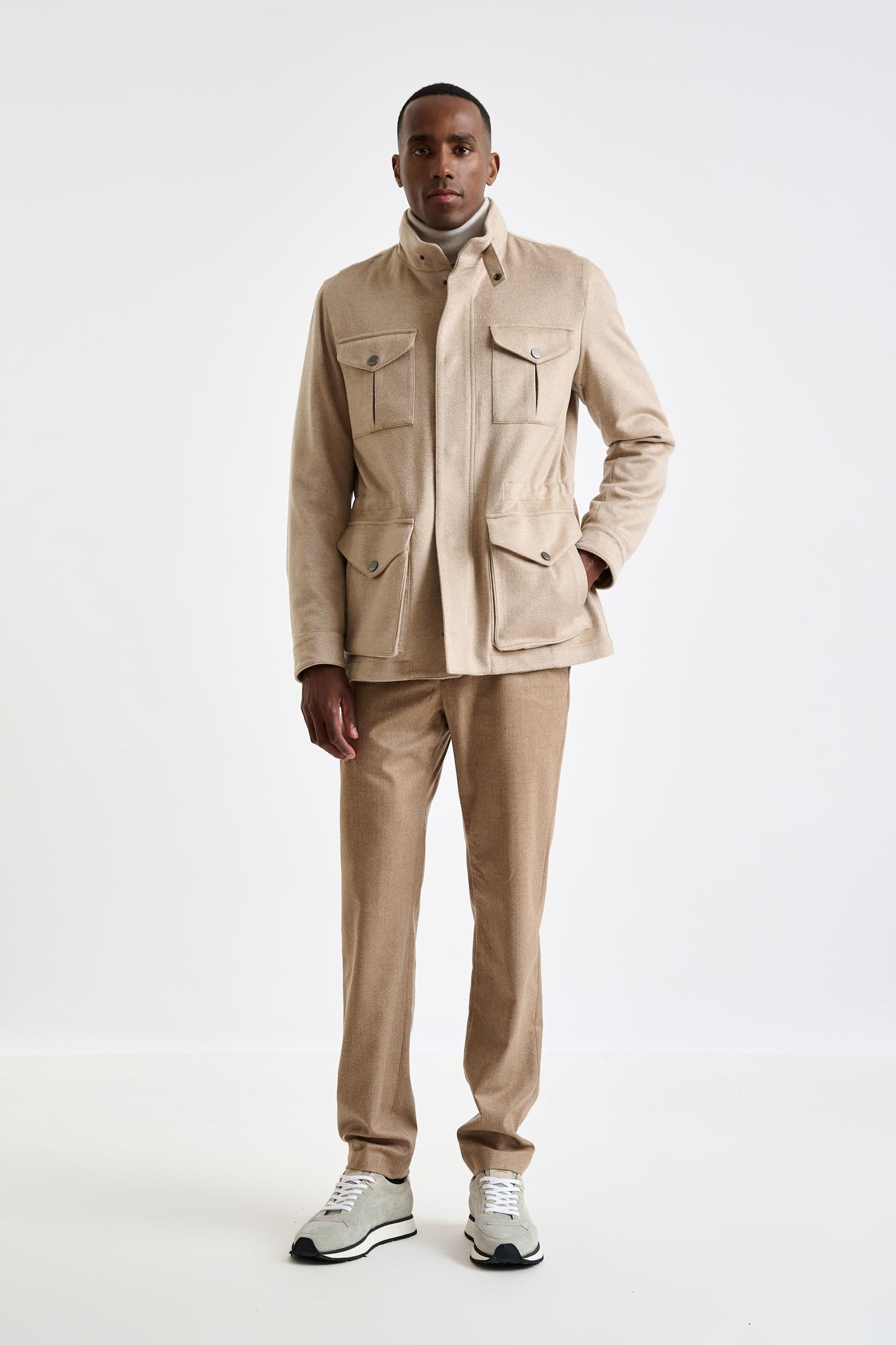 Beige 100% Cashmere Dartmoor Field Jacket Zeus