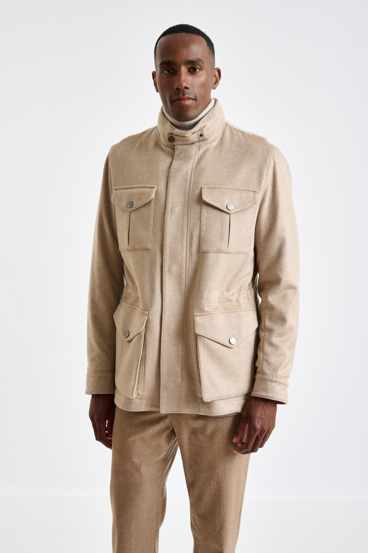 Beige 100% Cashmere Dartmoor Field Jacket Zeus