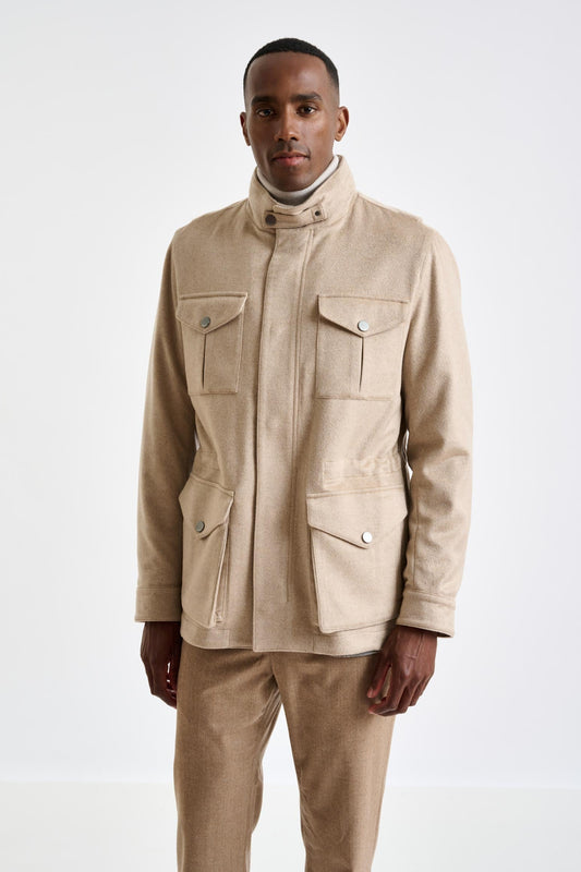 Beige 100% Cashmere Dartmoor Field Jacket Zeus