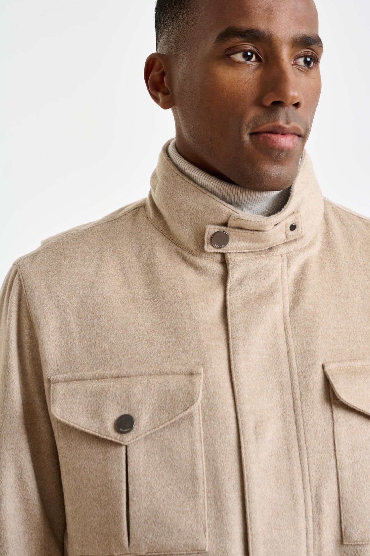 Beige 100% Cashmere Dartmoor Field Jacket Zeus