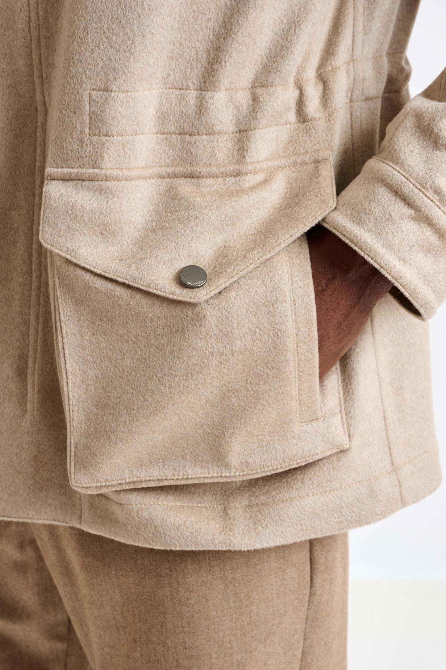 Beige 100% Cashmere Dartmoor Field Jacket Zeus