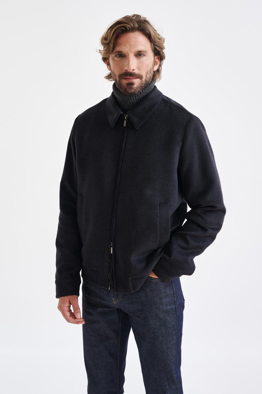 Dark Grey Wool Warwick Zeus Bomber Jacket