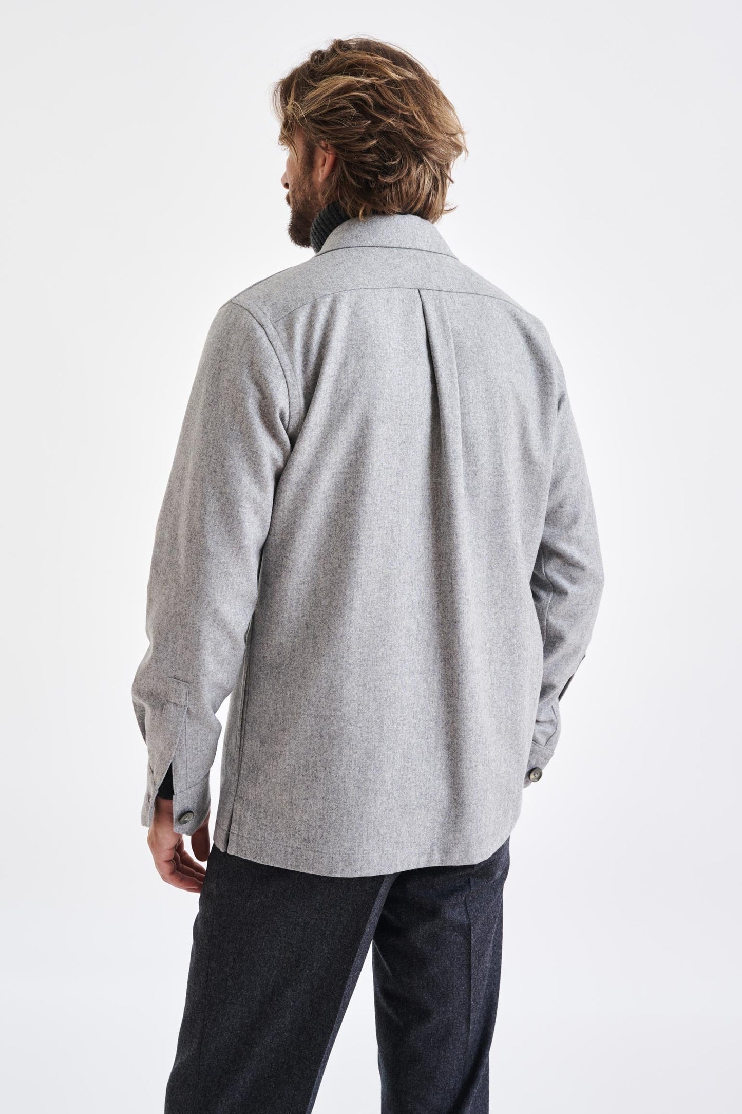 Grey Super 100's Wool Shirt Jacket Flannel Saxony