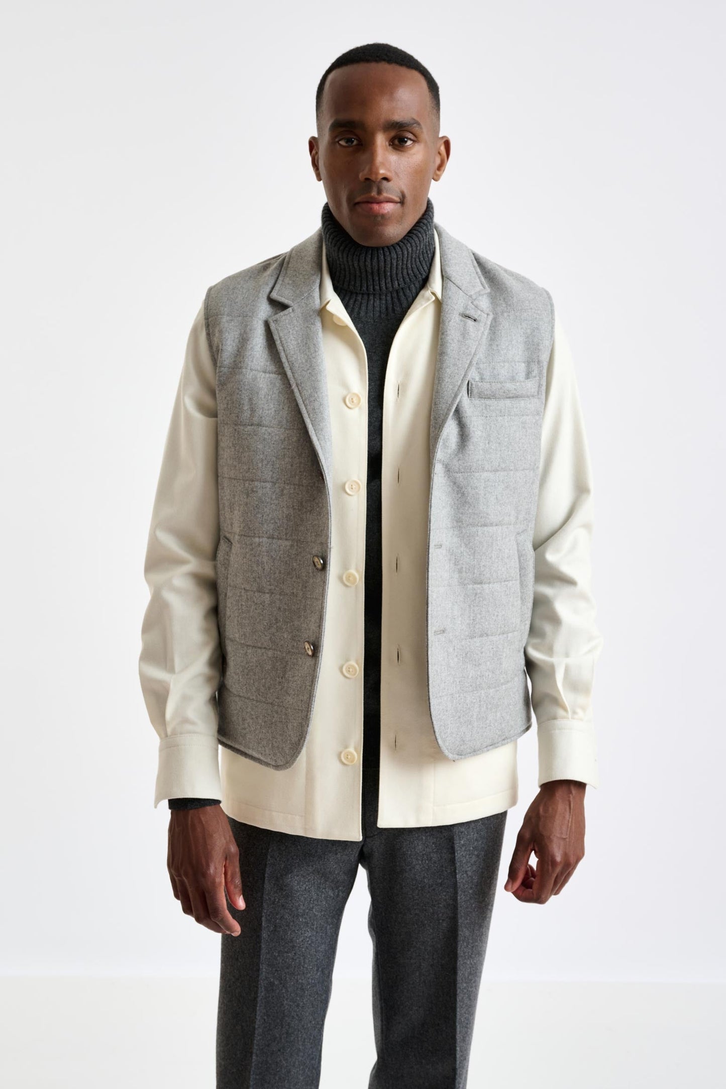 Grey Super 100's Wool Keswick Waistcoat Flannel Saxony