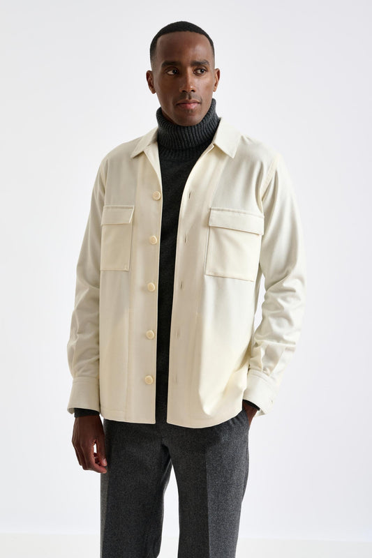 Off White Super 100's Wool Shirt Jacket Flannel Saxony