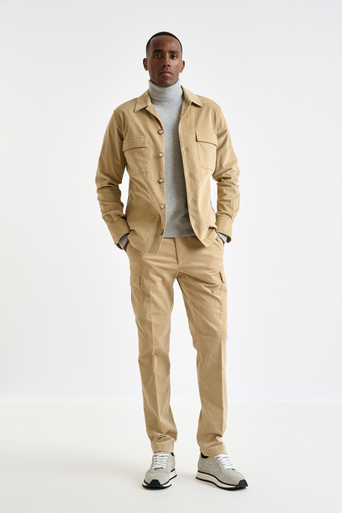 Beige Cotton Shirt Jacket Corduroy