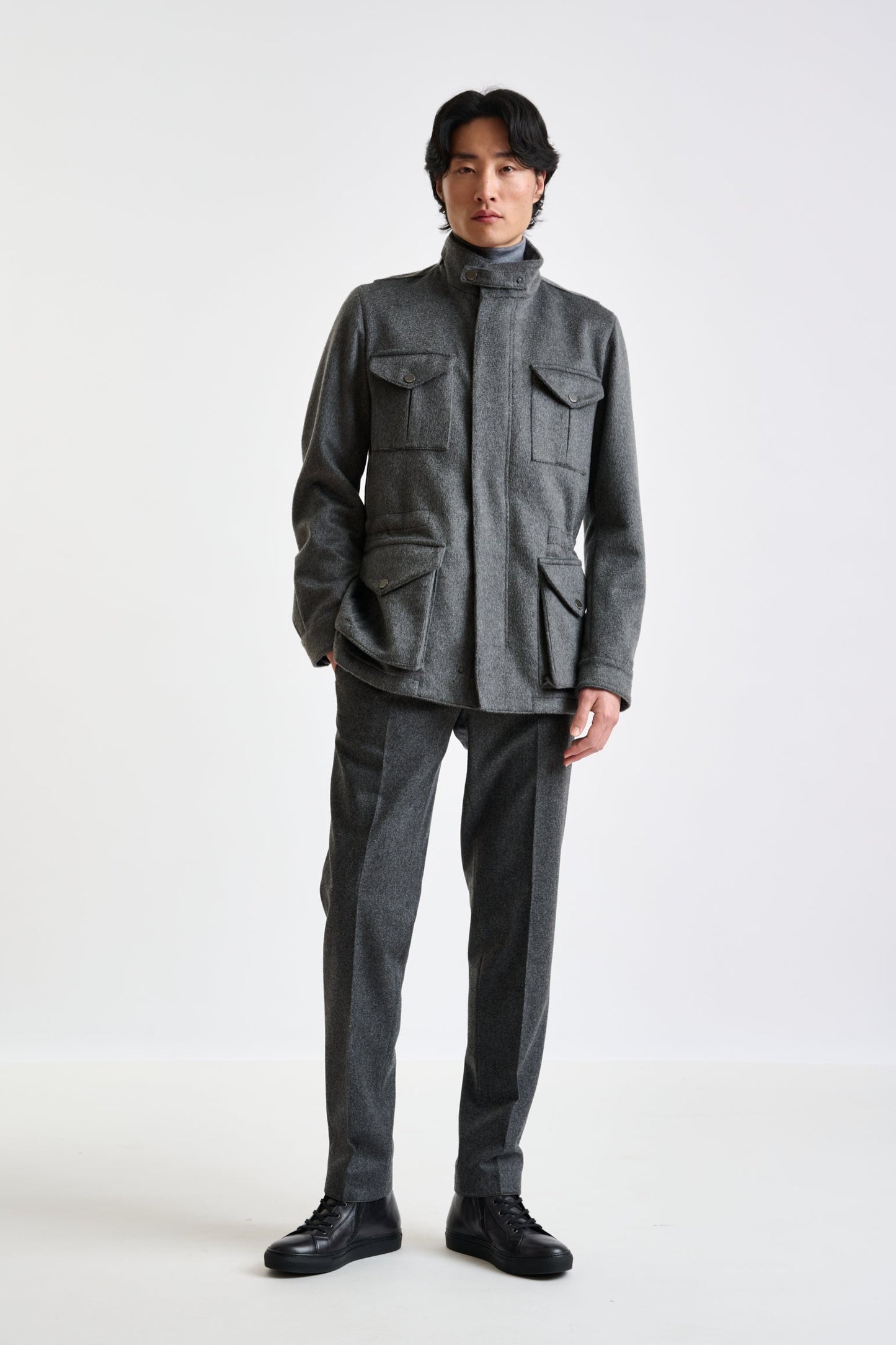 Grey 100% Cashmere Dartmoor Field Jacket Zeus