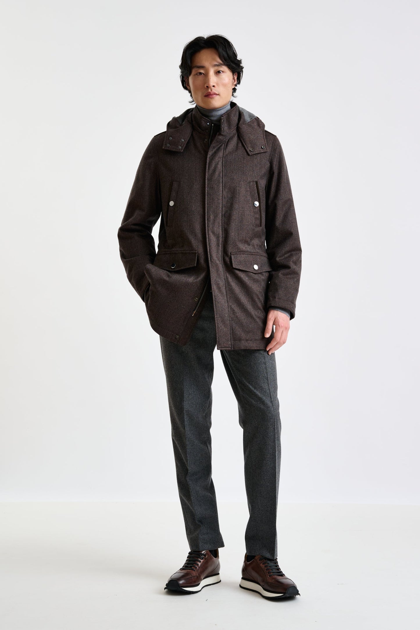 Brown 100% 100% Technical  Wool Flannel Bedford Parka