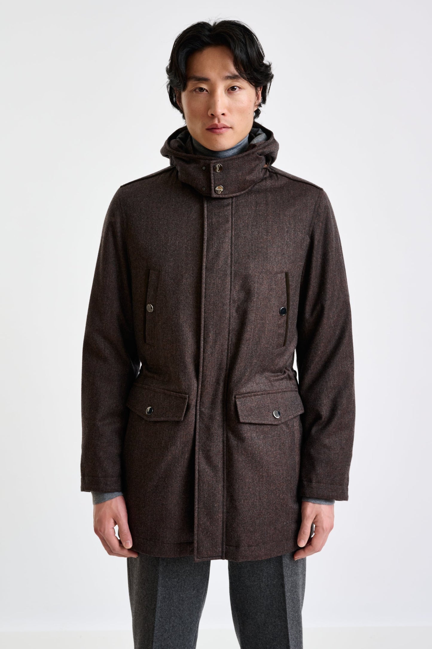 Brown 100% 100% Technical  Wool Flannel Bedford Parka