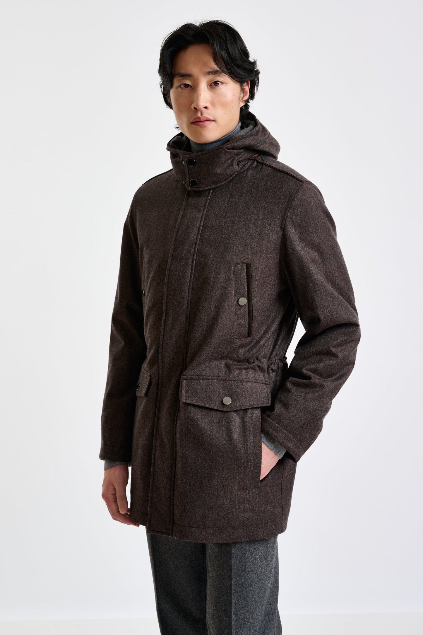 Brown 100% 100% Technical  Wool Flannel Bedford Parka