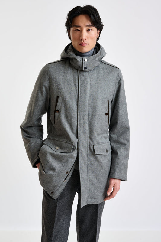 Grey 100% Technical Wool Flannel Bedford Parka