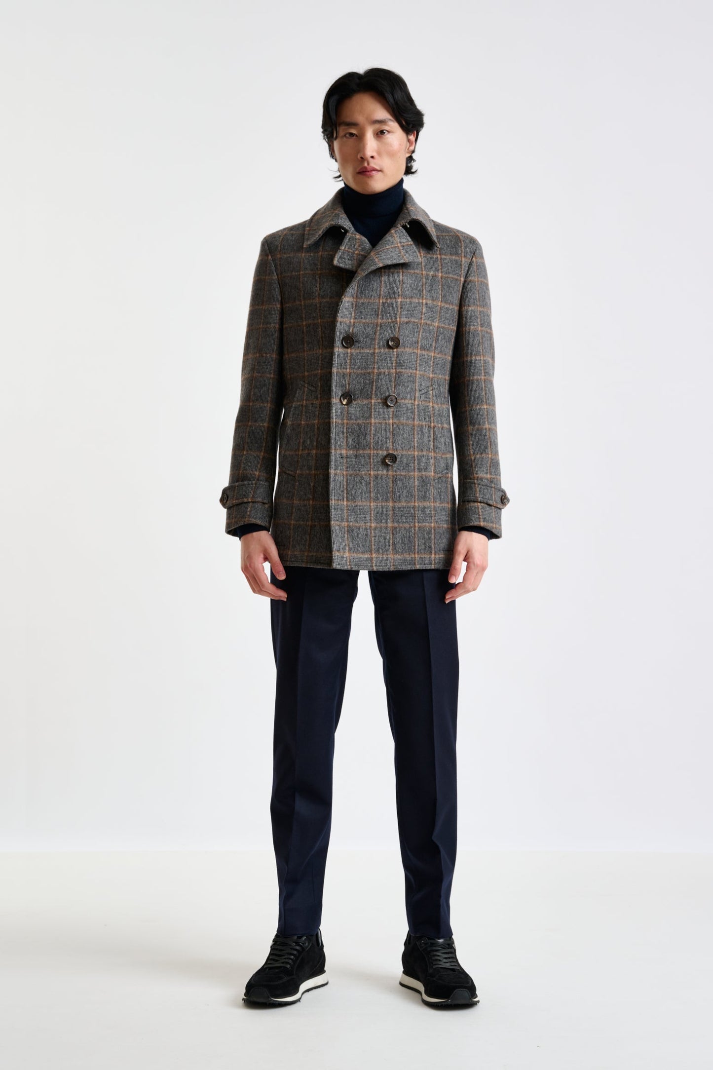 Check Grey Wool Nelson Peacoat