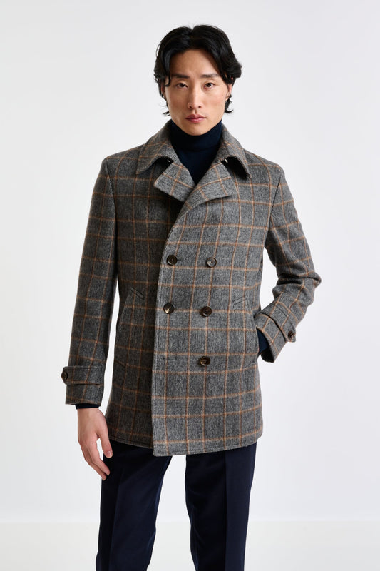 Check Grey Wool Nelson Peacoat