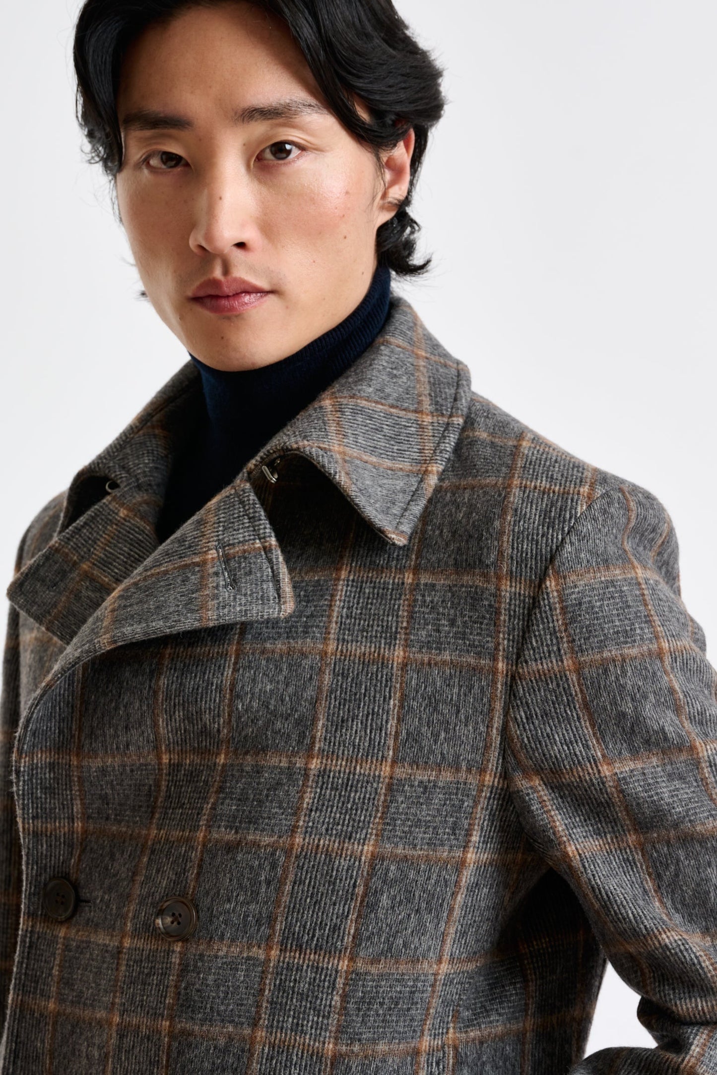 Check Grey Wool Nelson Peacoat