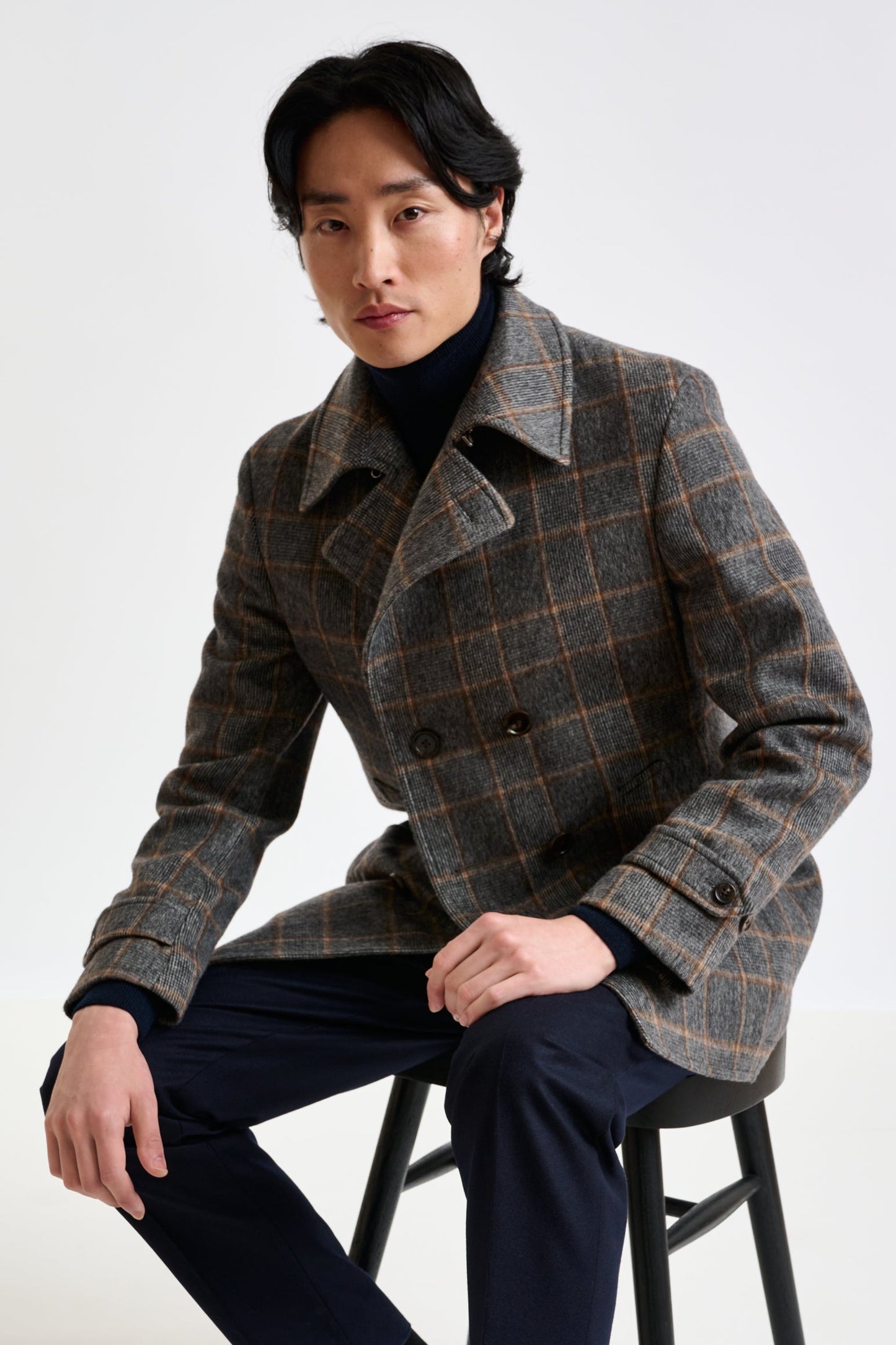 Check Grey Wool Nelson Peacoat