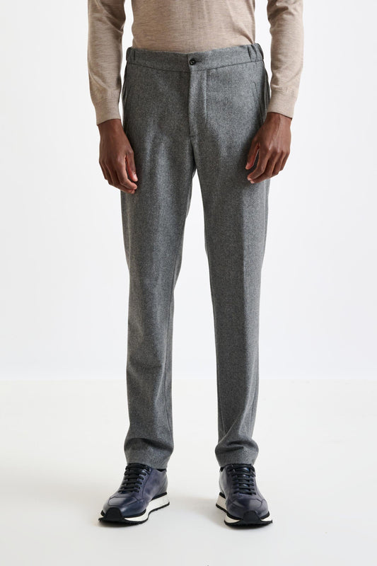 Grey 100% Wool Perth Drawstring Trouser Flannel Saxony