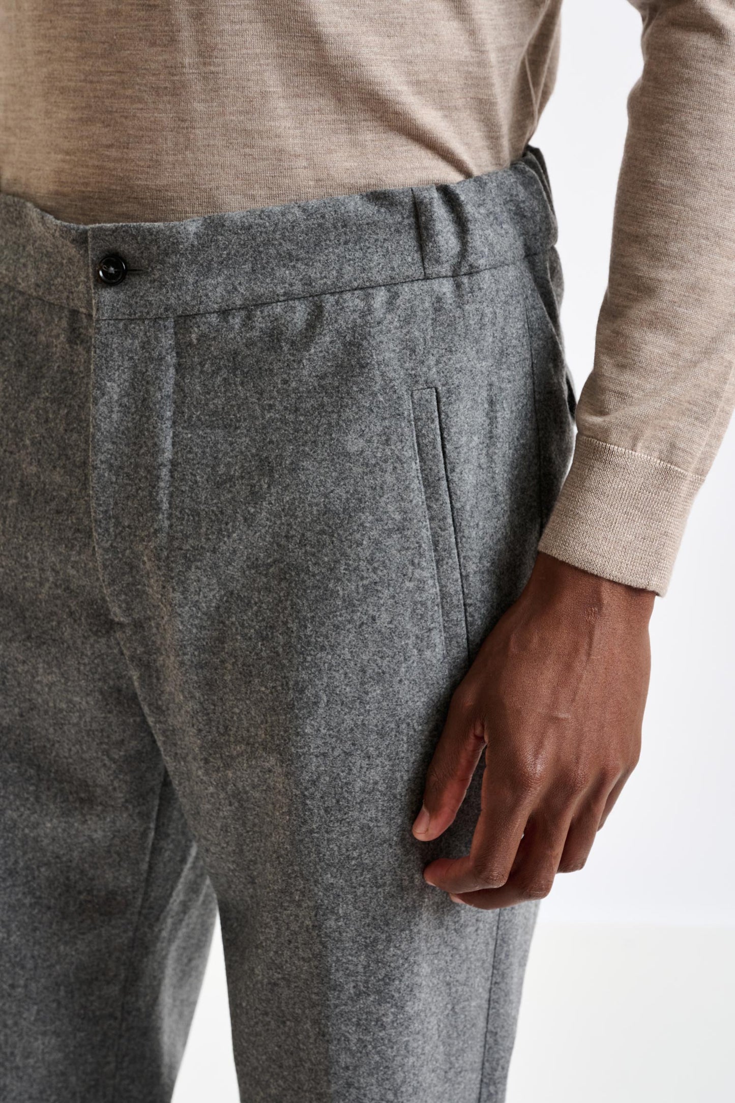 Grey 100% Wool Perth Drawstring Trouser Flannel Saxony