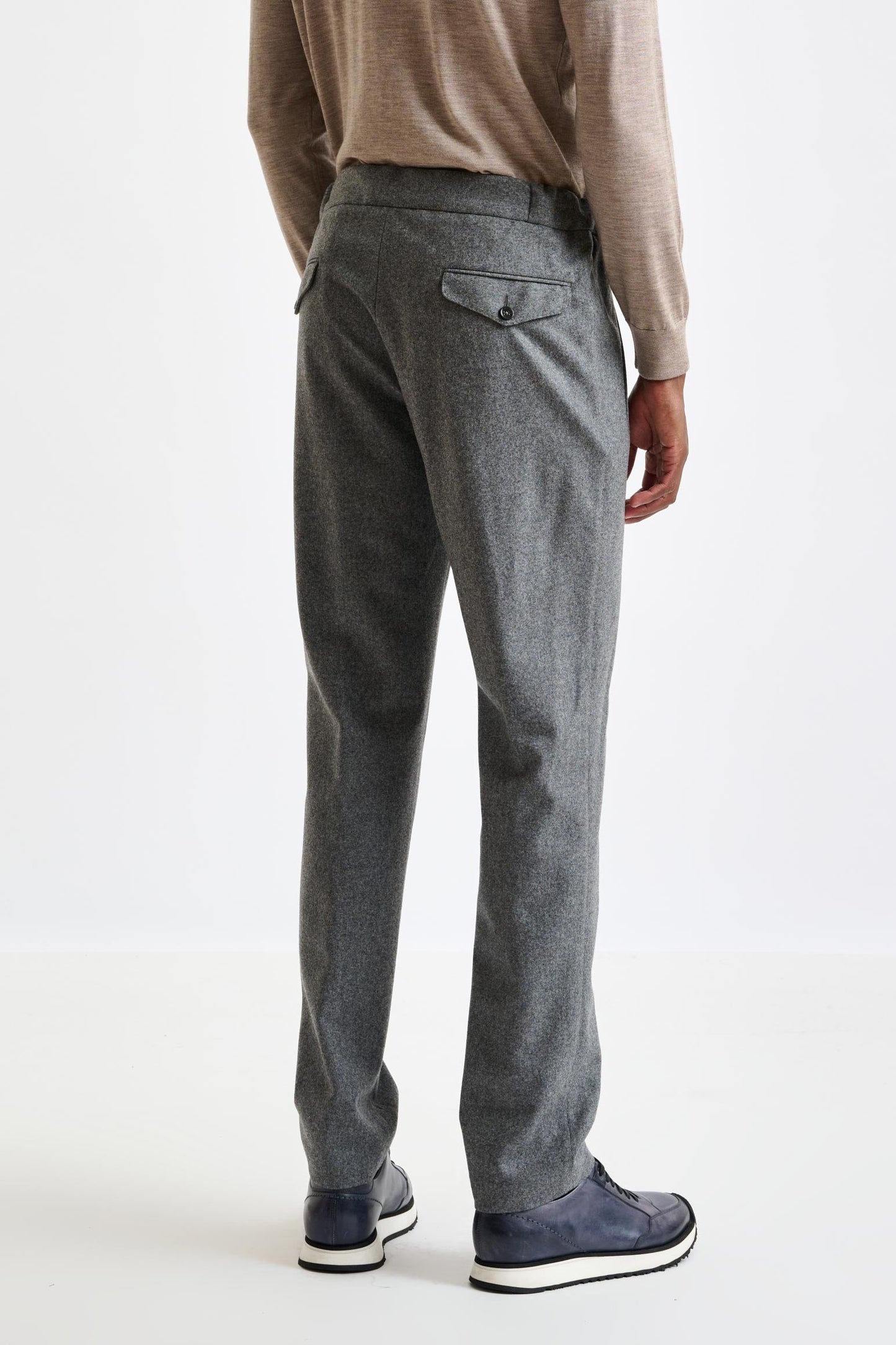 Grey 100% Wool Perth Drawstring Trouser Flannel Saxony