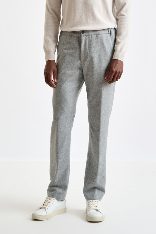 Light Grey 100% Wool Perth Drawstring Trouser Flannel Saxony