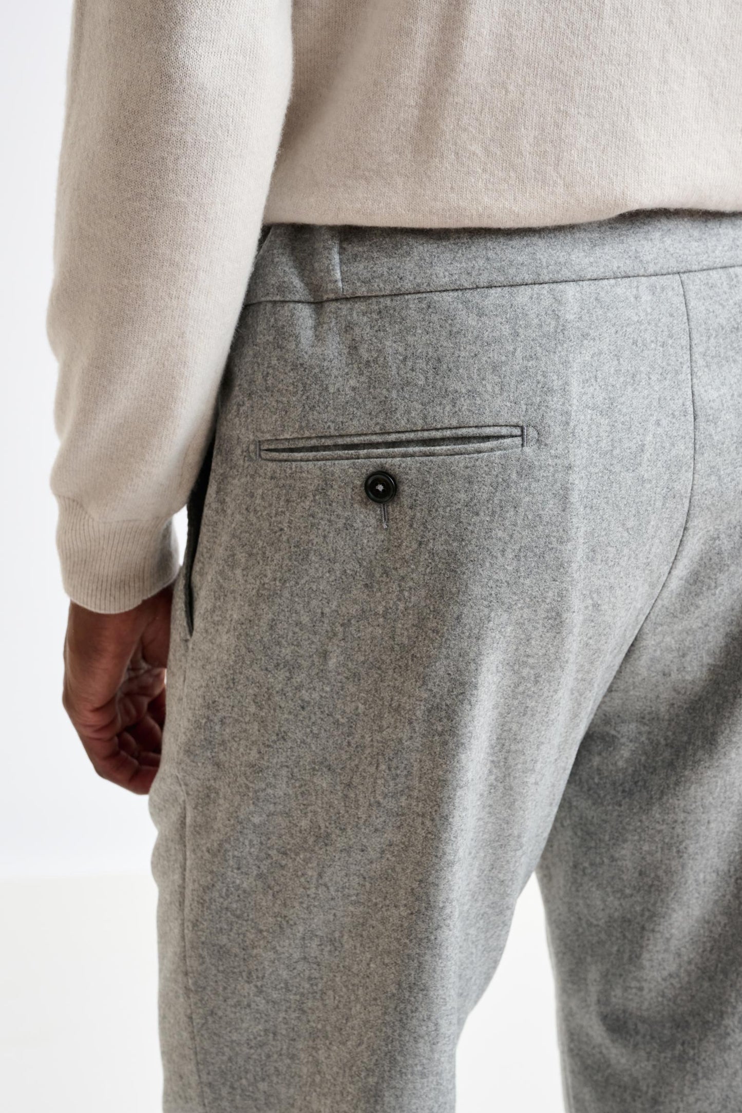 Light Grey 100% Wool Perth Drawstring Trouser Flannel Saxony