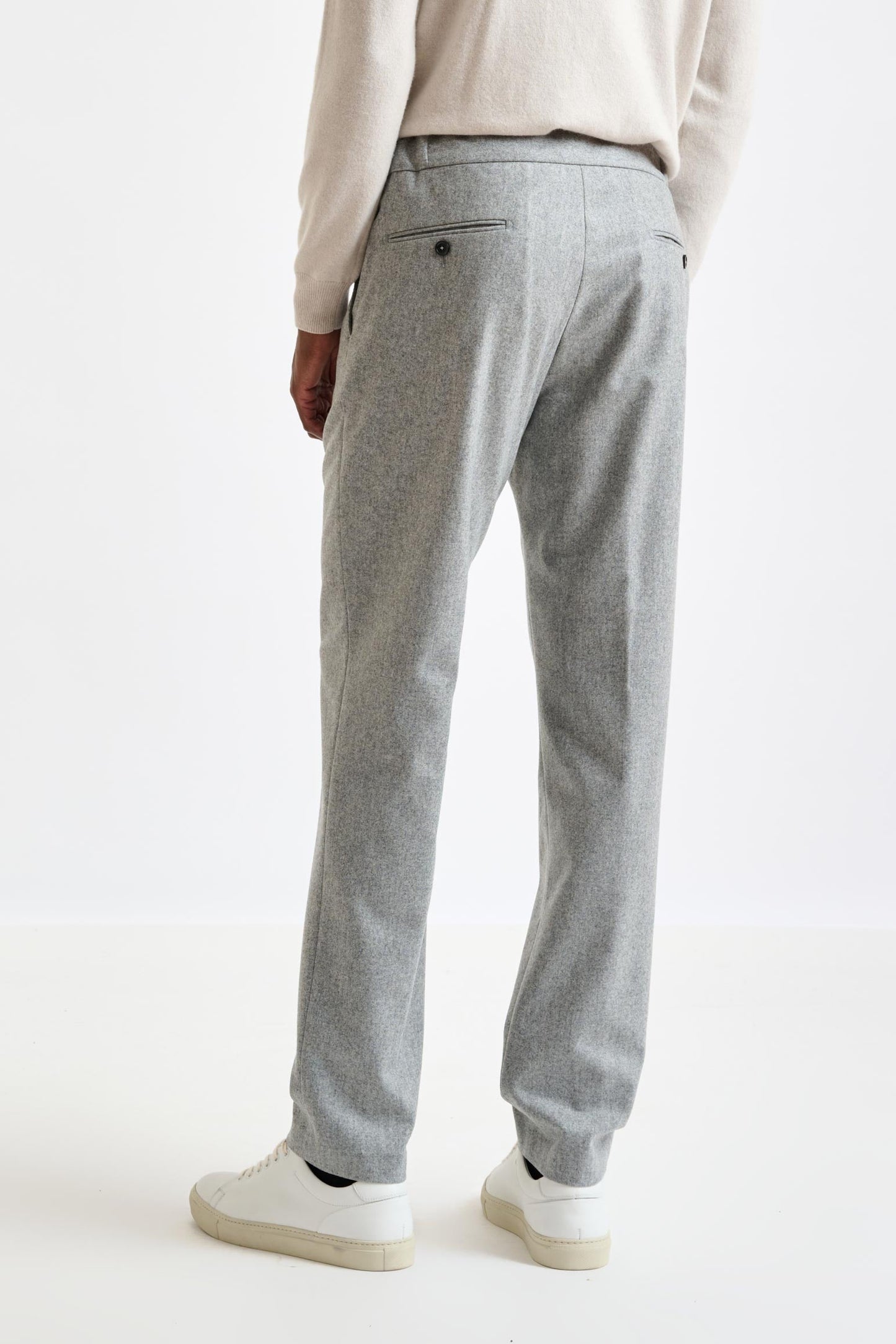 Light Grey 100% Wool Perth Drawstring Trouser Flannel Saxony