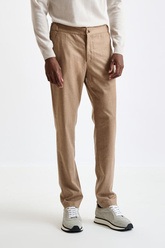 Light Brown 100% Wool Perth Drawstring Trouser Flannel Saxony