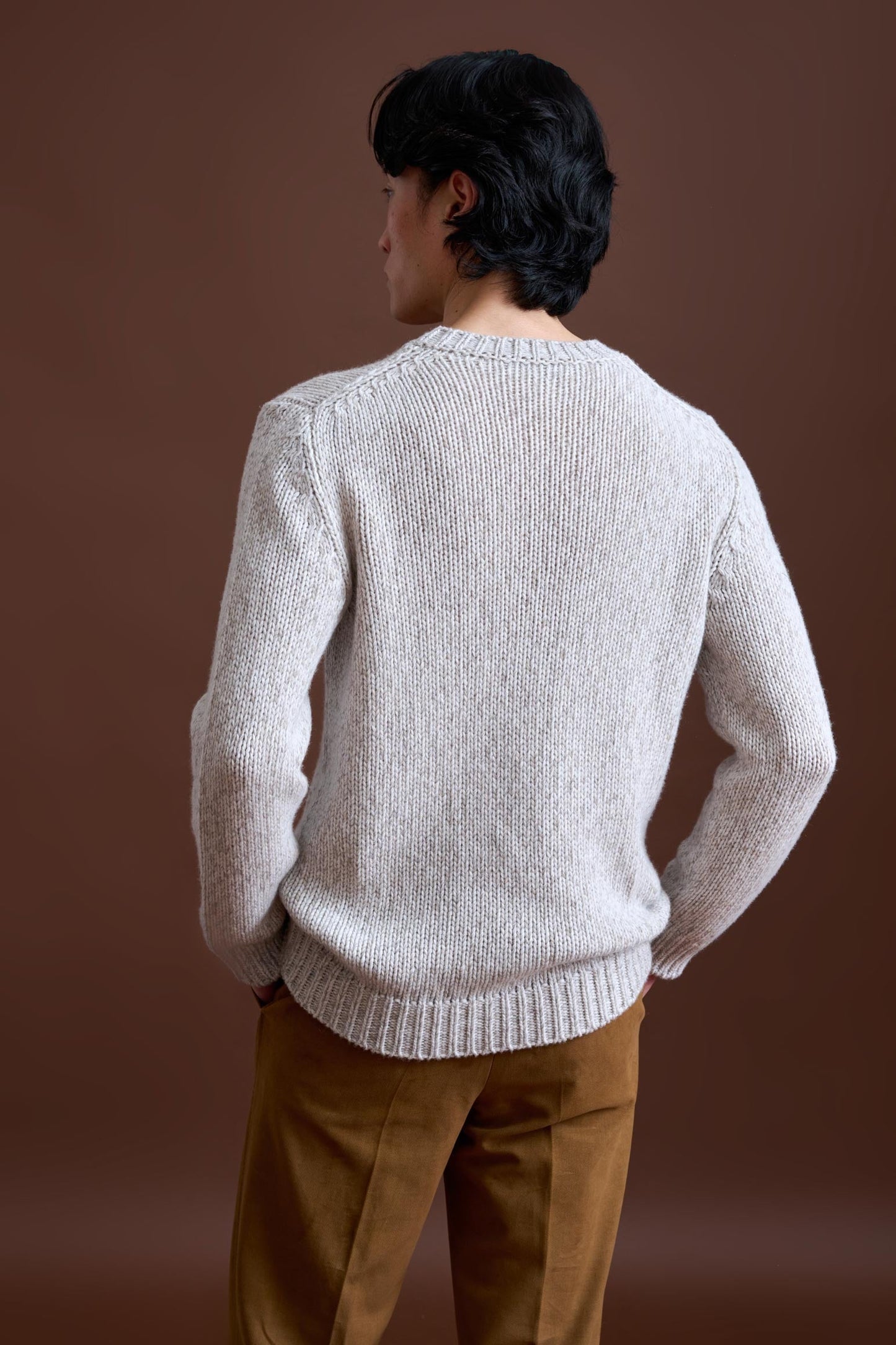 Beige Melange Wool & Cashmere Mouline Totnes Crewneck Knit