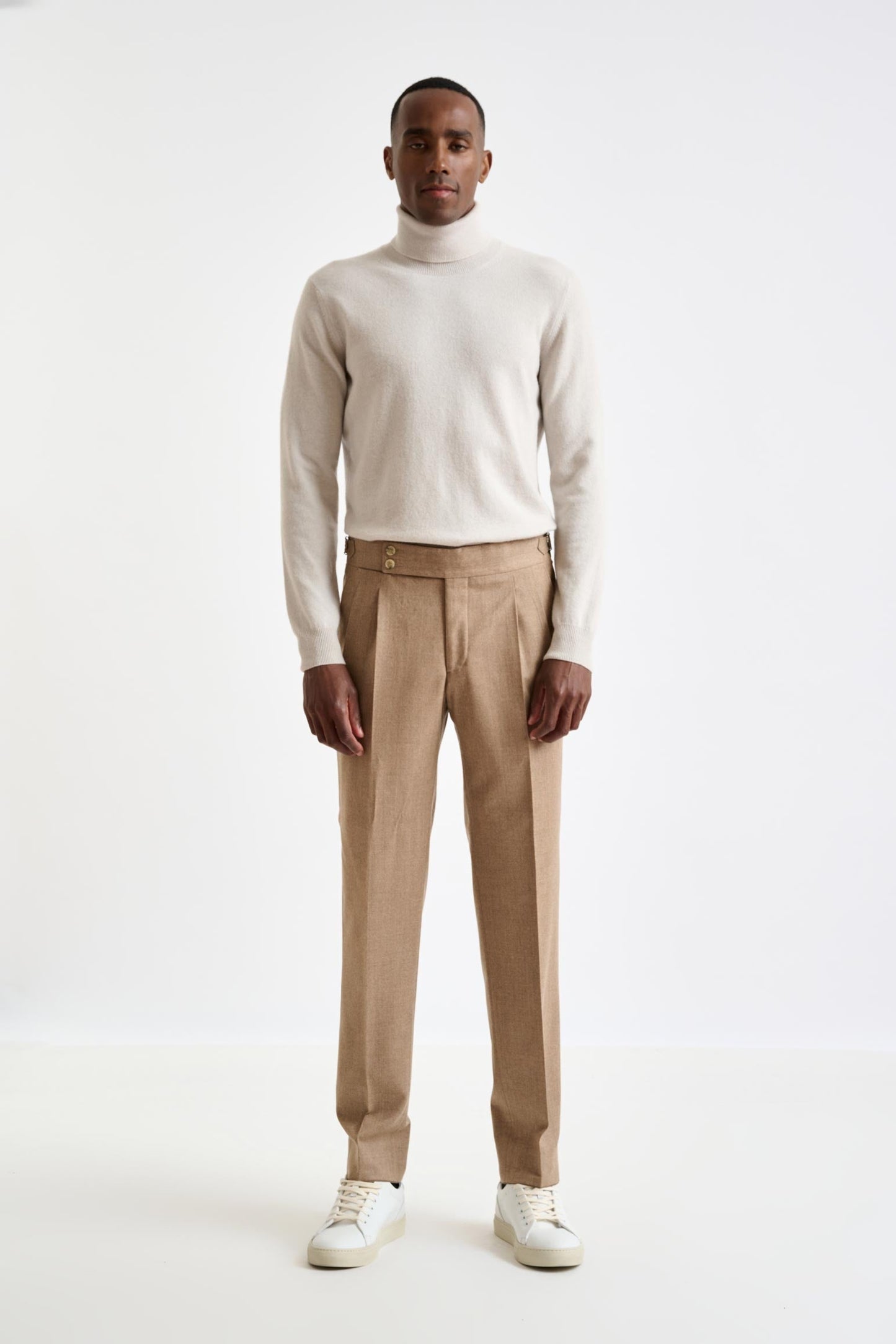 Camel Super 100's Wool Farley Trouser Flannel Saxony