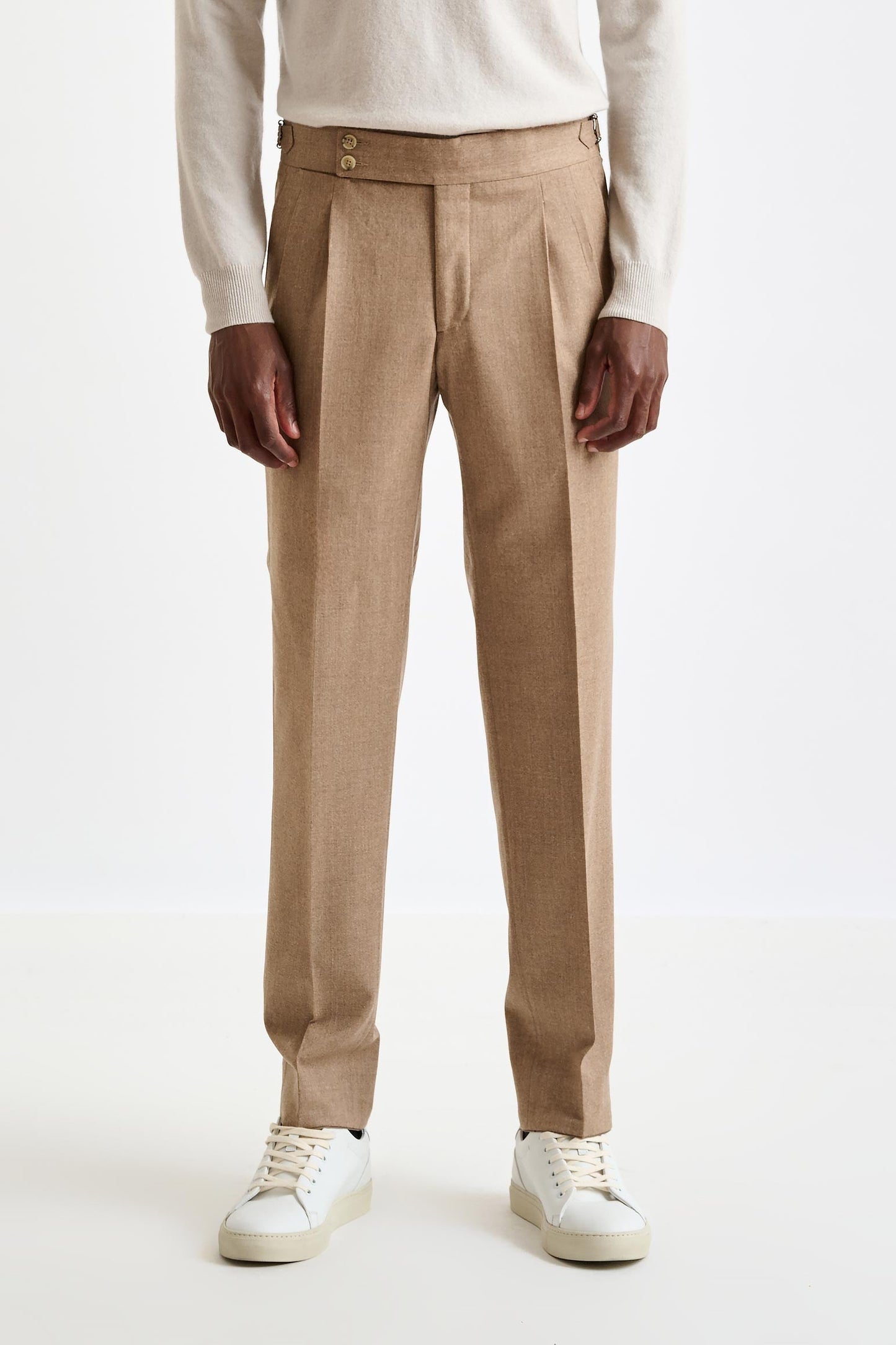 Camel Super 100's Wool Farley Trouser Flannel Saxony