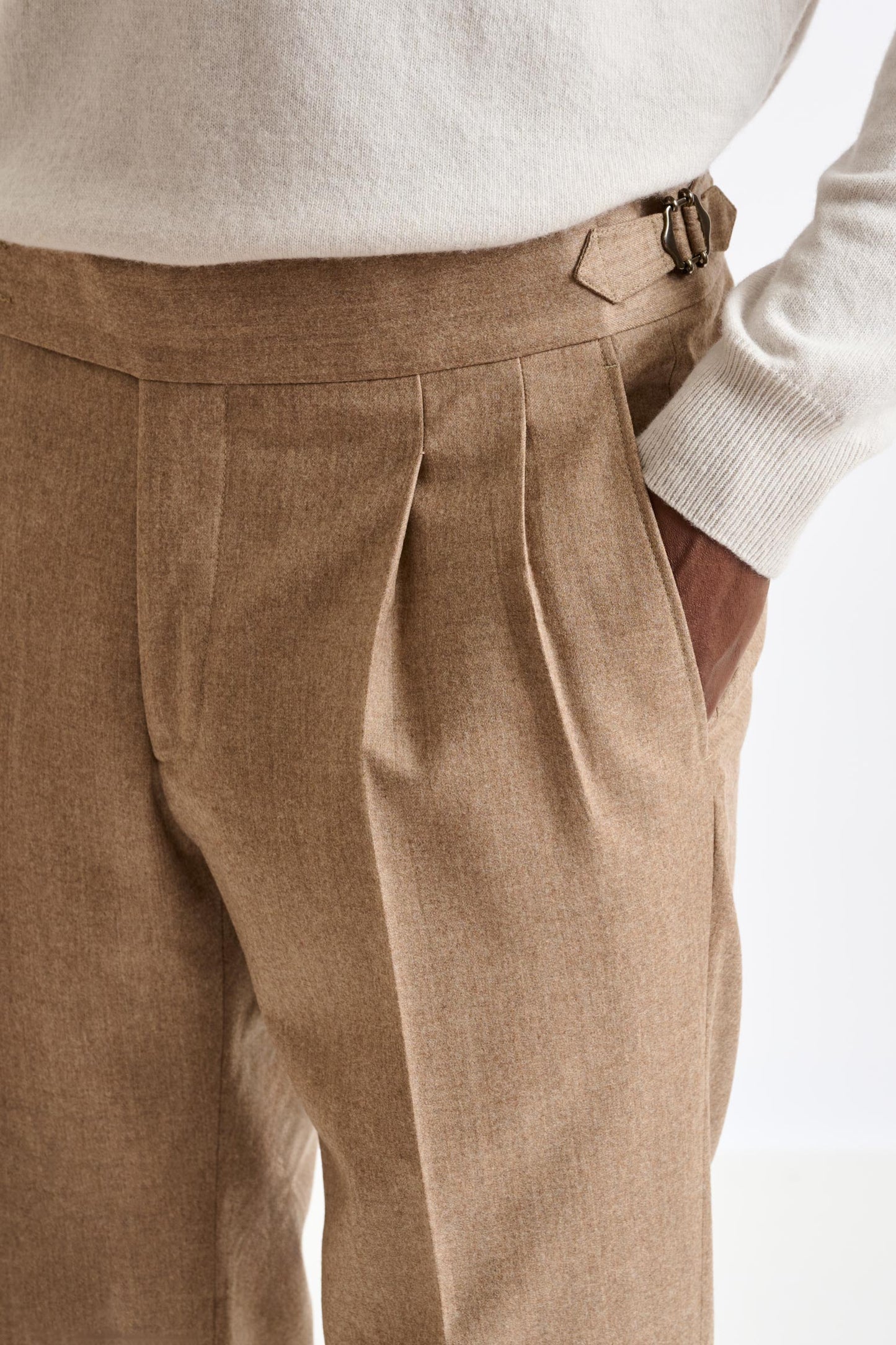 Camel Super 100's Wool Farley Trouser Flannel Saxony