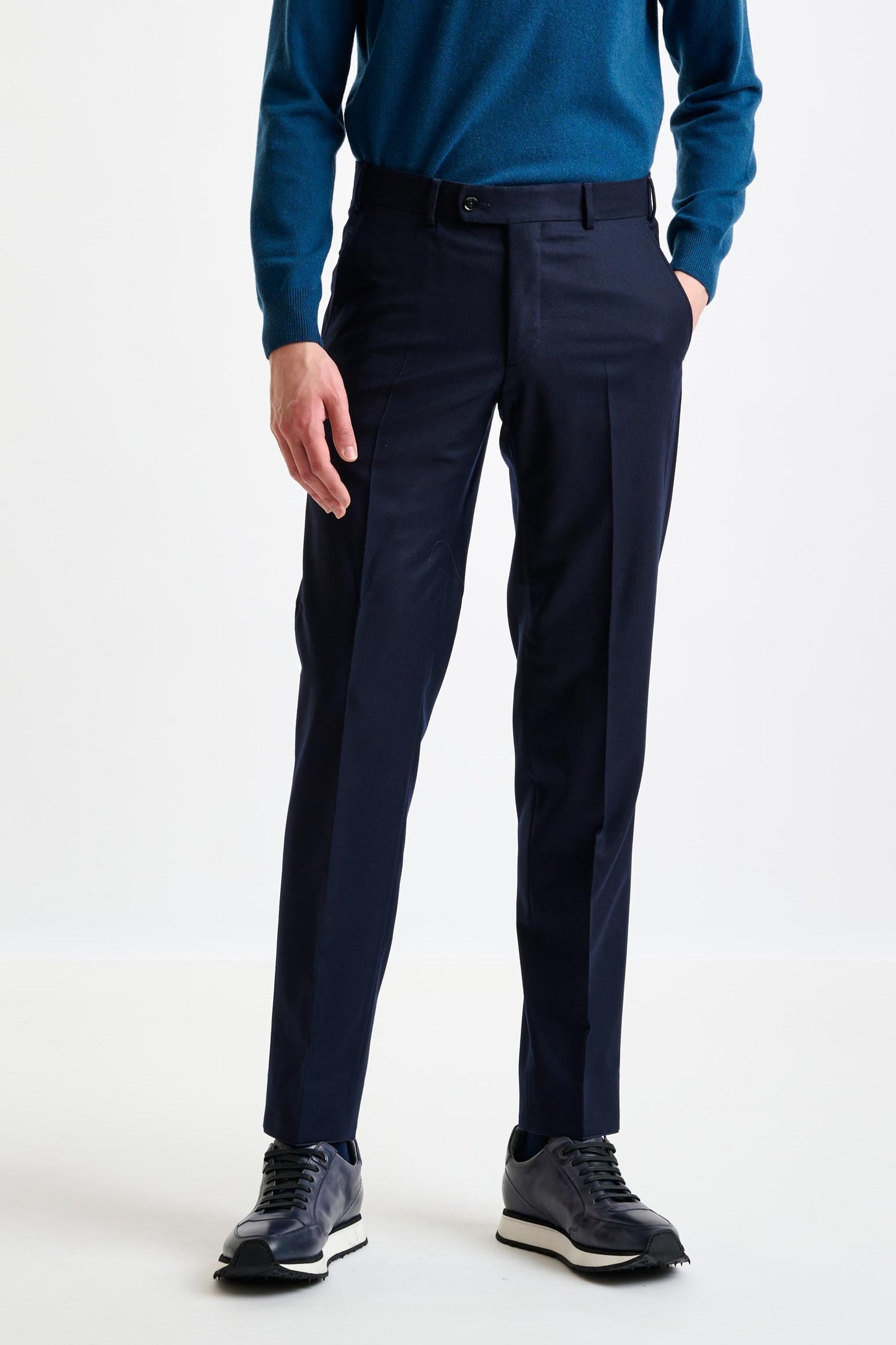 Navy Super 120's Wool Farley Trouser Flannel Saxony