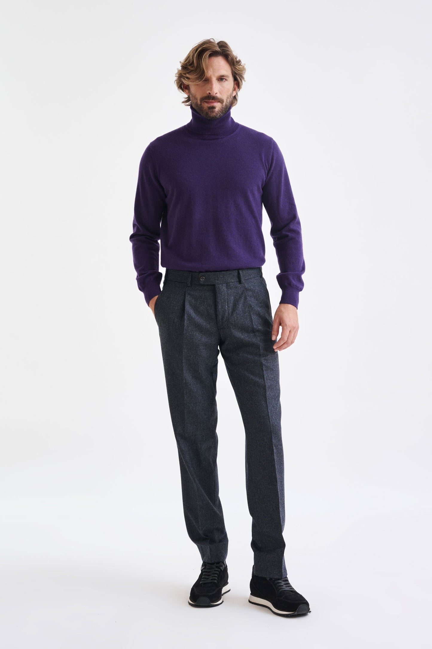 Dark Grey Super 100's Wool Farley Trouser Flannel Saxony