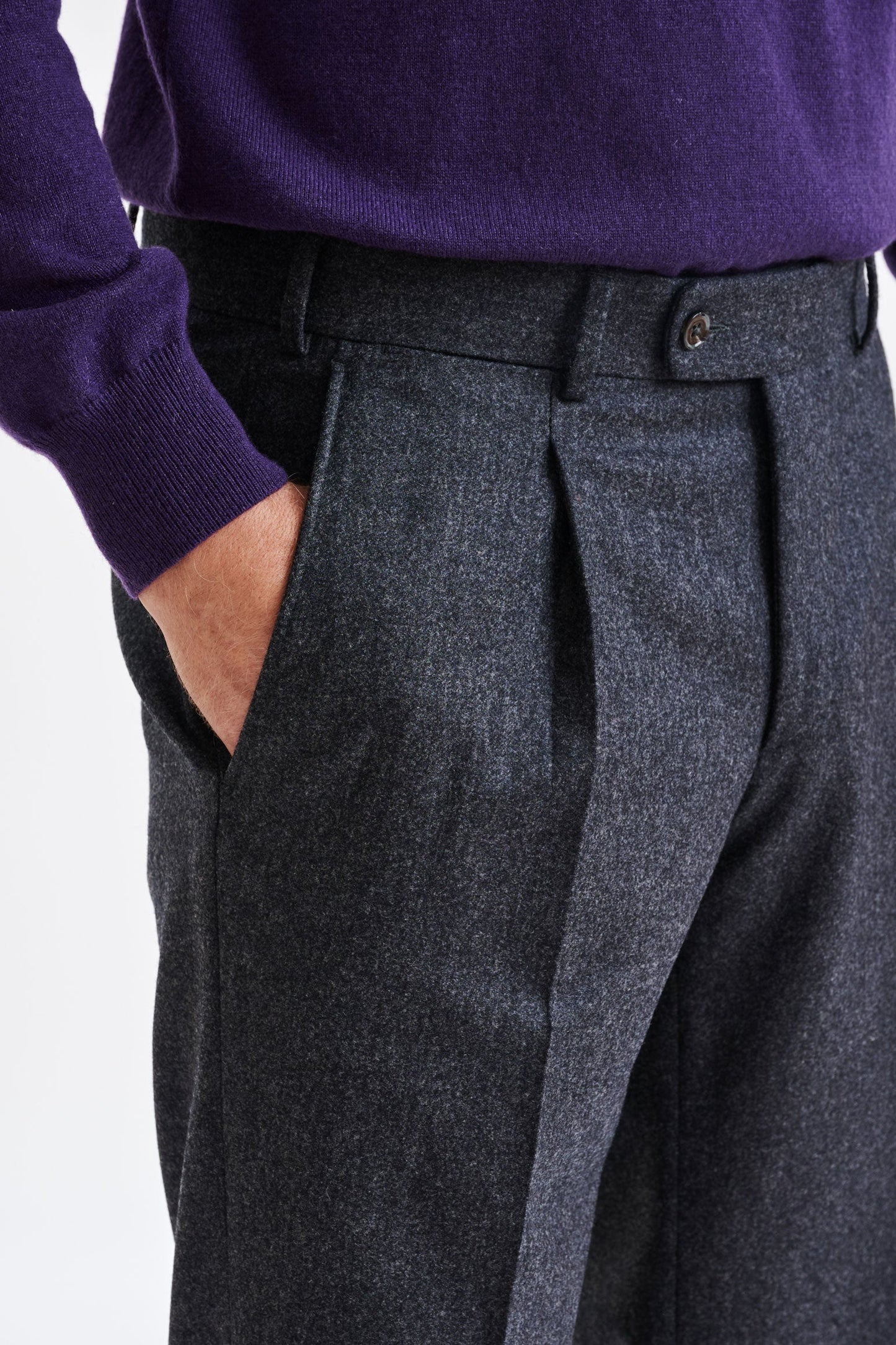 Dark Grey Super 100's Wool Farley Trouser Flannel Saxony