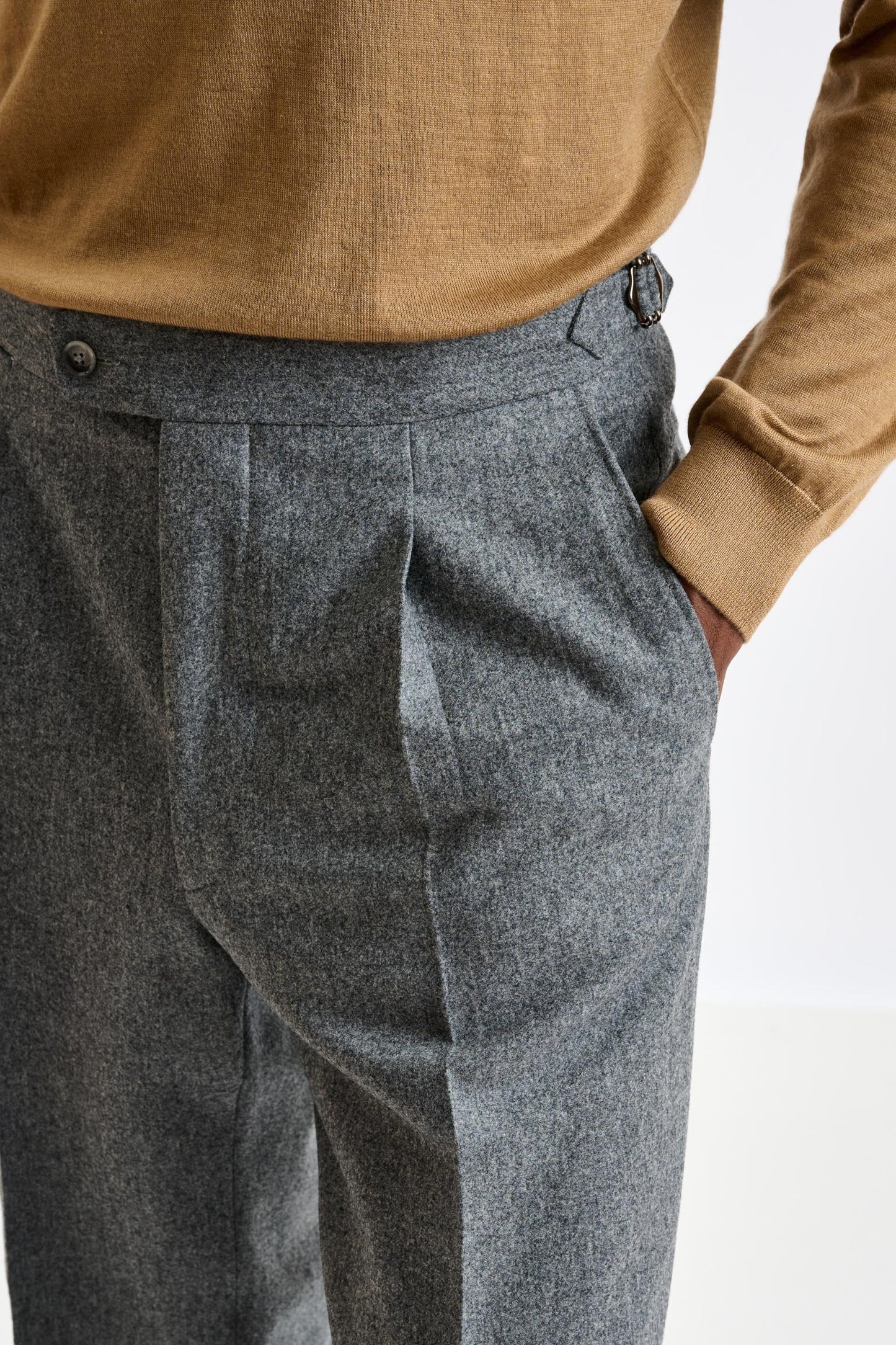 Grey Super 100's Wool Farley Trouser Flannel Saxony