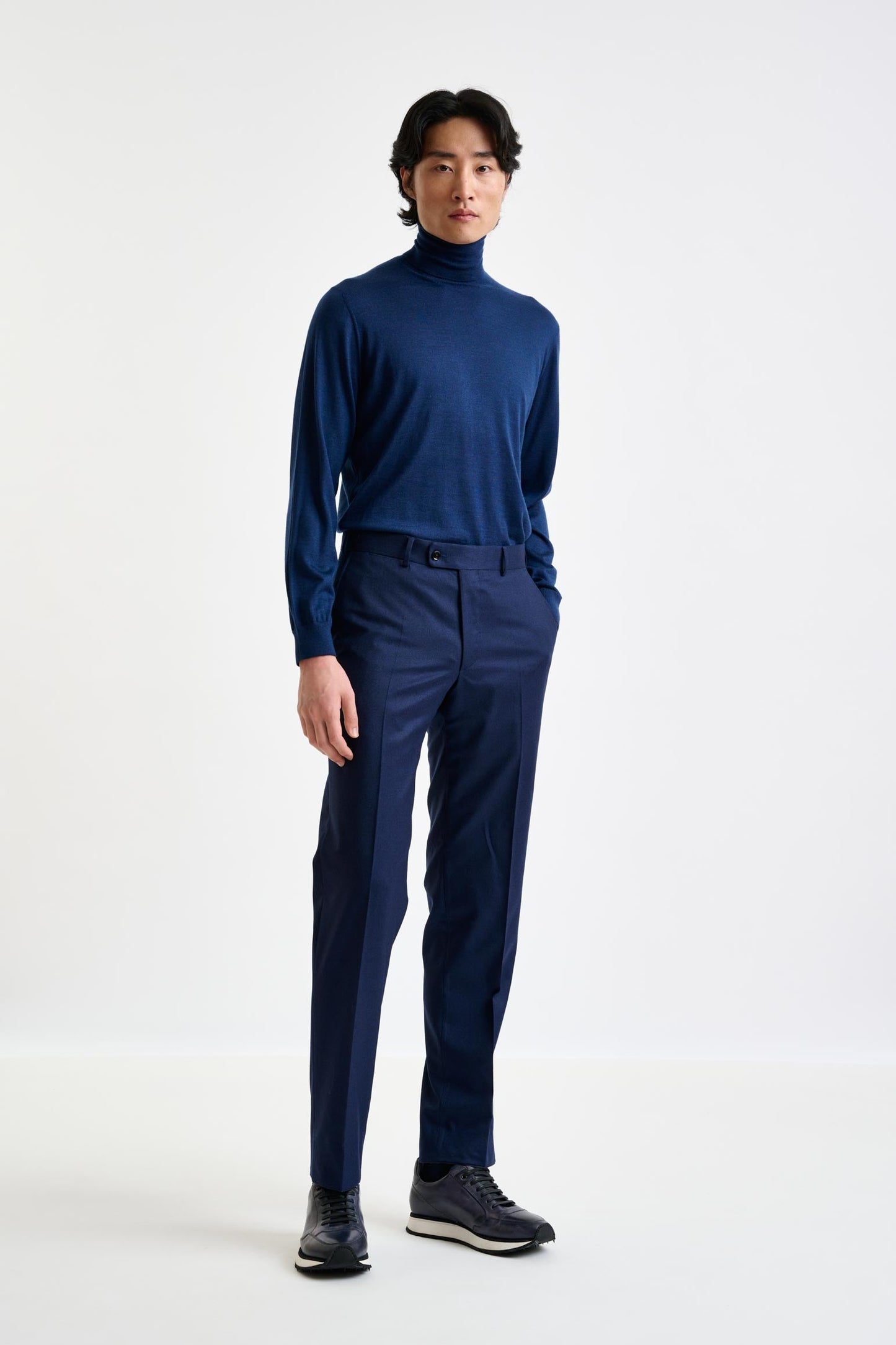 Dark Blue Super 100's Wool Farley Trouser Flannel Saxony