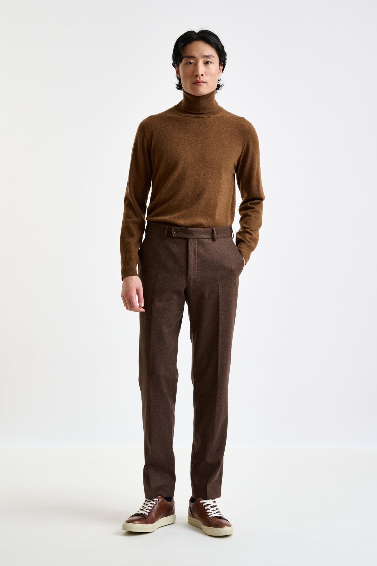 Brown Super 100's Wool Farley Trouser Flannel Saxony