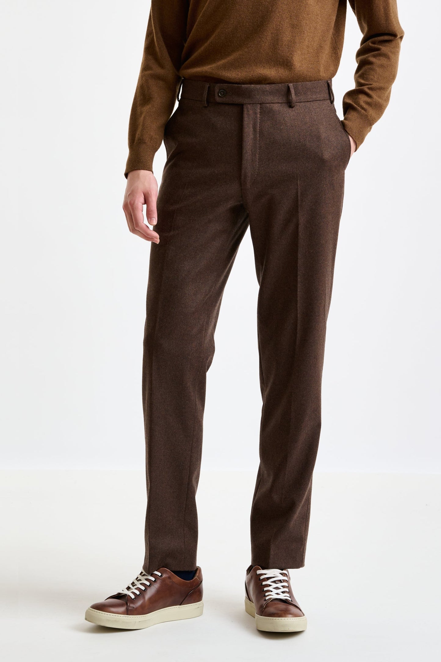 Brown Super 100's Wool Farley Trouser Flannel Saxony