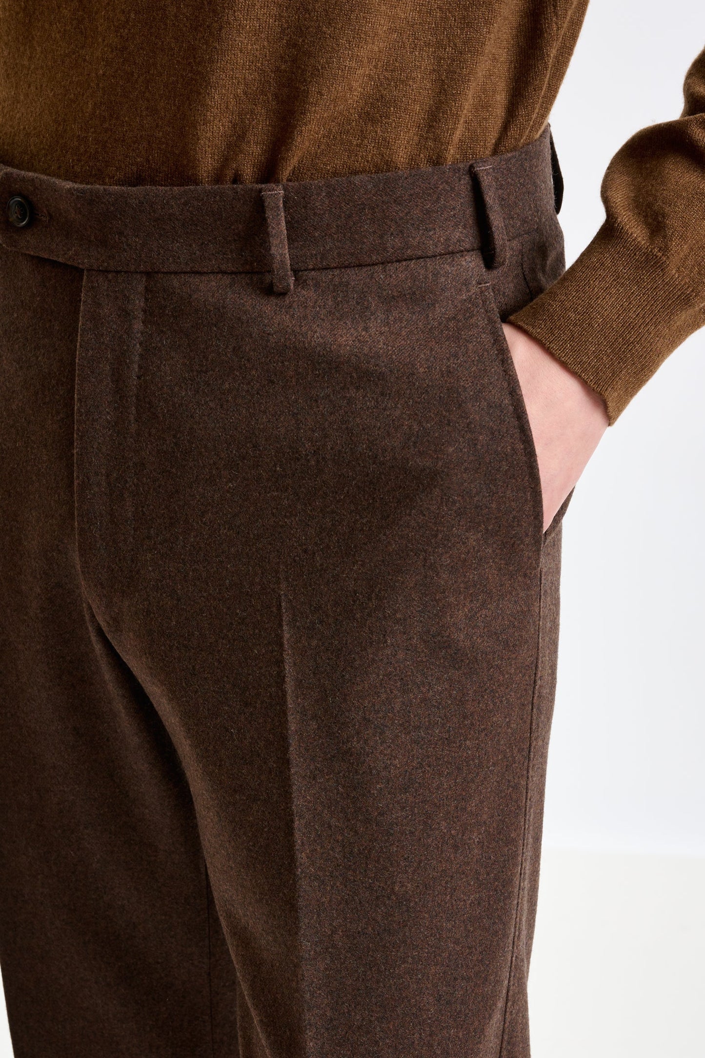 Brown Super 100's Wool Farley Trouser Flannel Saxony