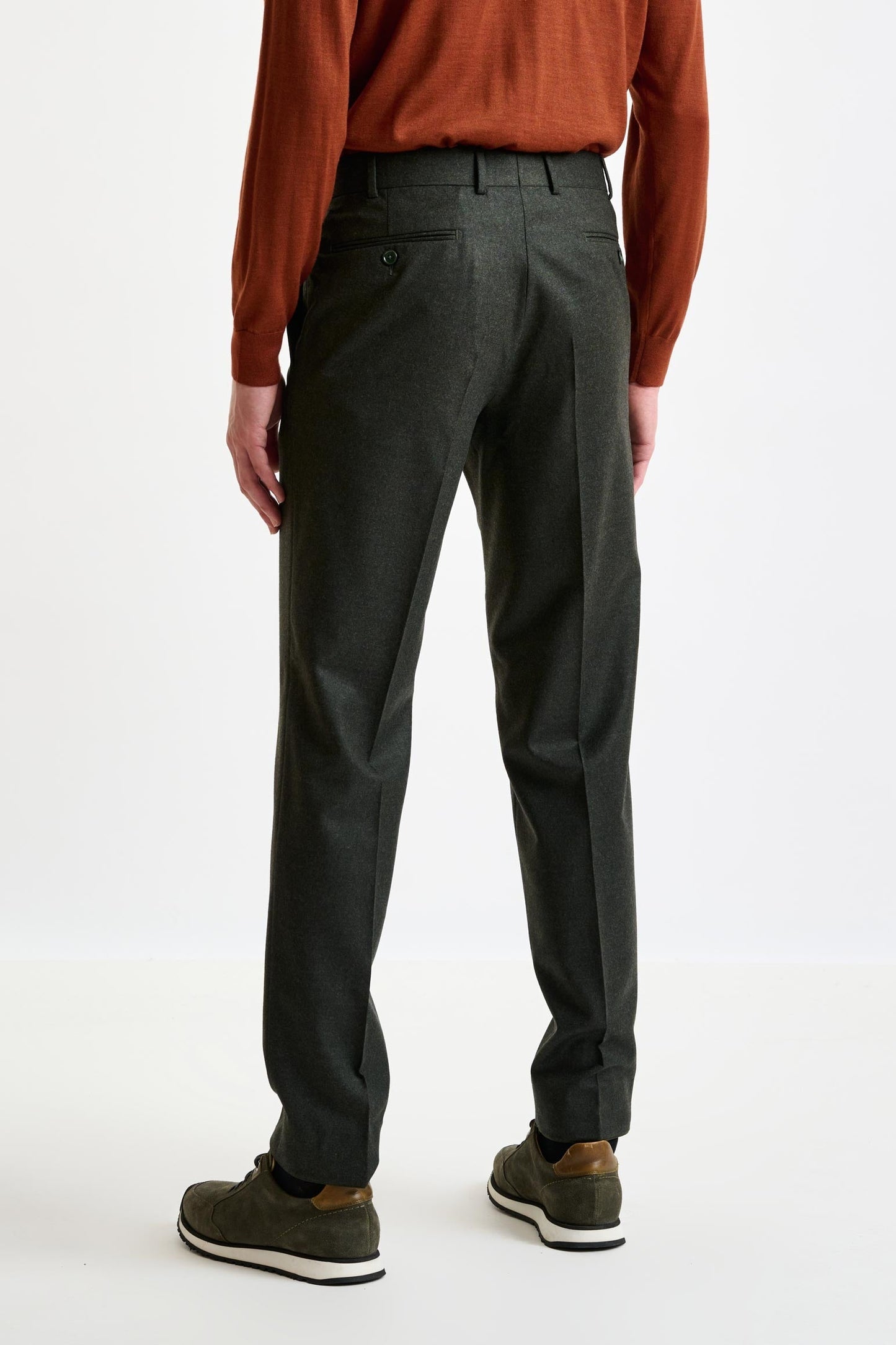 Green Super 100's Wool Farley Trouser Flannel Saxony