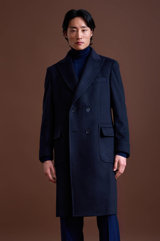 Navy 100% Cashmere Guildford Overcoat Zeus