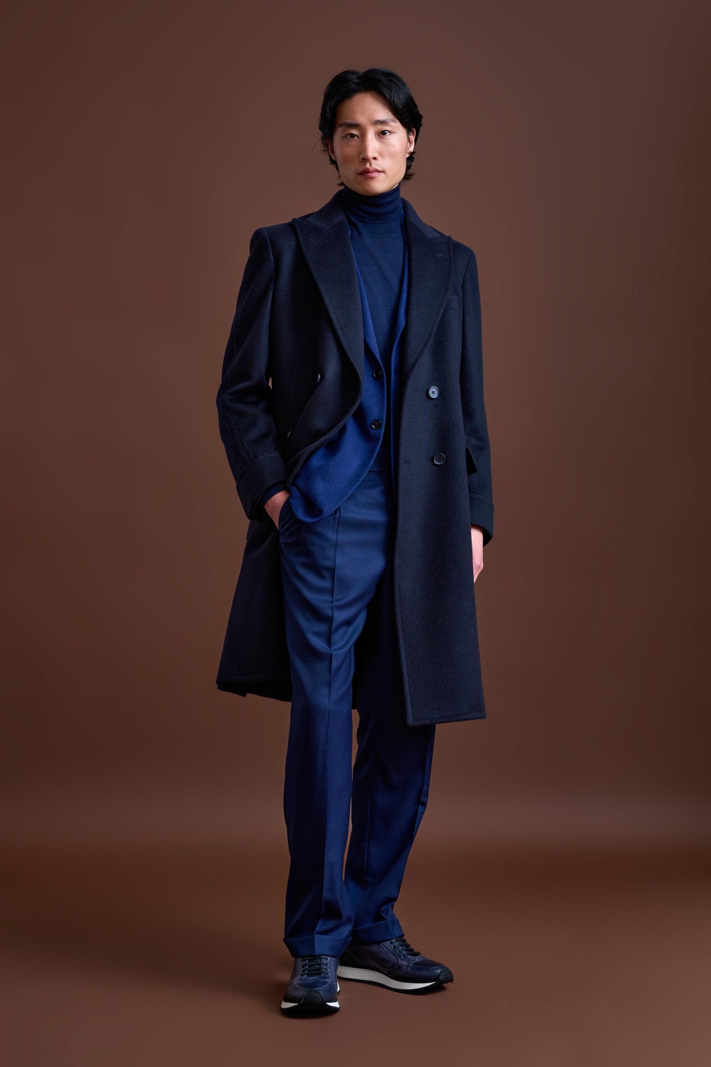 Navy 100% Cashmere Guildford Overcoat Zeus